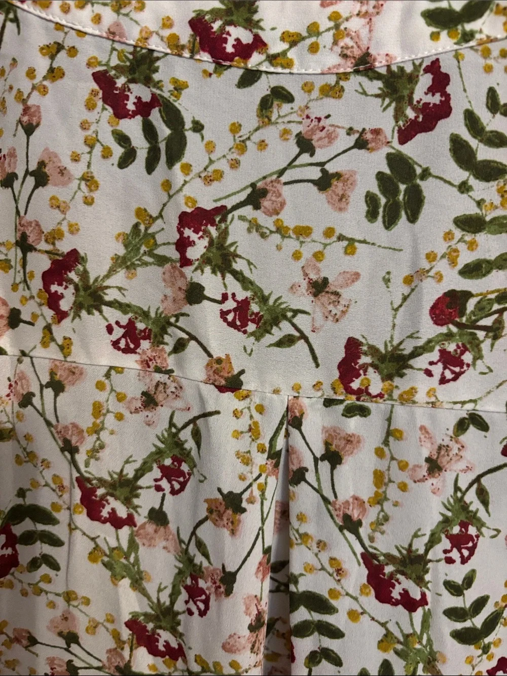 Chaus Cream blouse with Green Leaf & Pink Floral Print